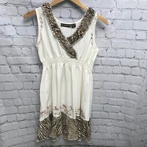 Boho Short Dress by Raya Sun Medium Cream White Embroidered